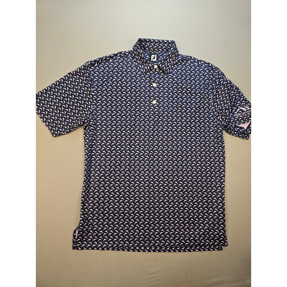 FootJoy Pink Dolphin Navy Moisture-Wicking Golf Polo - L